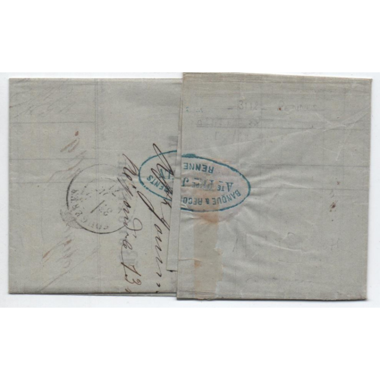 1871 - LETTRE AFFRANCHISSEMENT MIXTE de RENNES avec GC 3112 sur N° 38 & 47 pour FOUGERES (ILLE ET VILAINE)