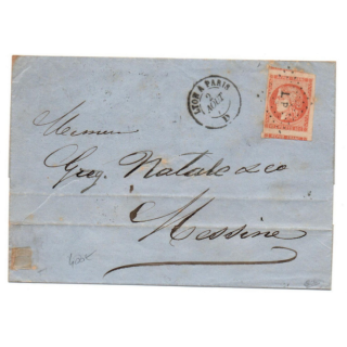 1871 - GRAND FRAGMENT de LETTRE avec EXCEPTIONNEL TYPE BORDEAUX N° 48 (VOISINS) pour MESSINE (ITALIE) - SIGNEE CALVES