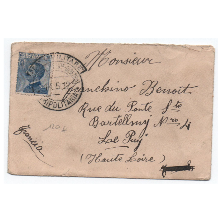 1912 - ENVELOPPE avec CACHET POSTE MILITARE / TRIPOLITANIA sur n° 79 pour LE PUY