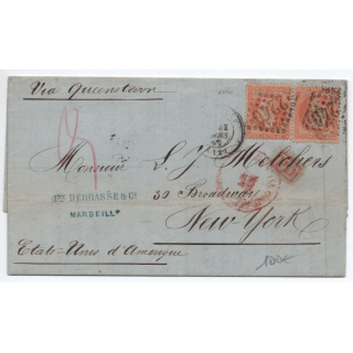 LETTRE de MARSEILLE pour NEW YORK (ETATS UNIS / USA) avec GC 2240 sur N° 31 x2 VIA QUEENSTOWN