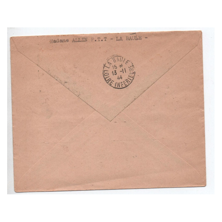 ILOT DE SAINT NAZAIRE / POCHE DE L'ATLANTIQUE - 1944 - ENVELOPPE RECOMMANDEE de LA BAULE (LOIRE ATLANTIQUE) BANDE PETAIN