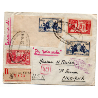 1939 - POSTE MARITIME - ENVELOPPE avec CACHET 2eme CROISIERE AUX ALLIES DU S/S NORMANDIE FORT DE FRANCE MARTINIQUE