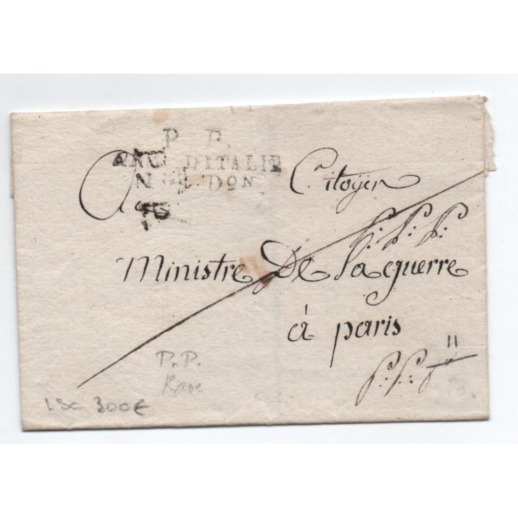 ARMEE D'ITALIE - LETTRE LSC avec MP PORT PAYE ARMEE D'ITALIE PP pour MINISTRE DE LA GUERRE à PARIS