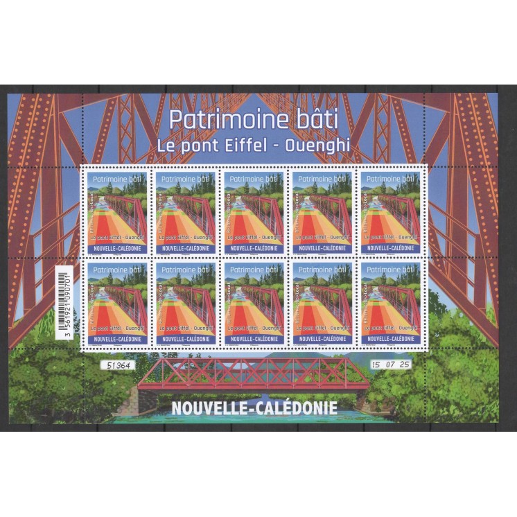 TRÈS RARE FEUILLE COMPLÈTE de Nouvelle Calédonie 2025 - Pont Eiffel Ouenghi - Patrimoine Bati - NON ÉMIS - Neuf sans charnière *