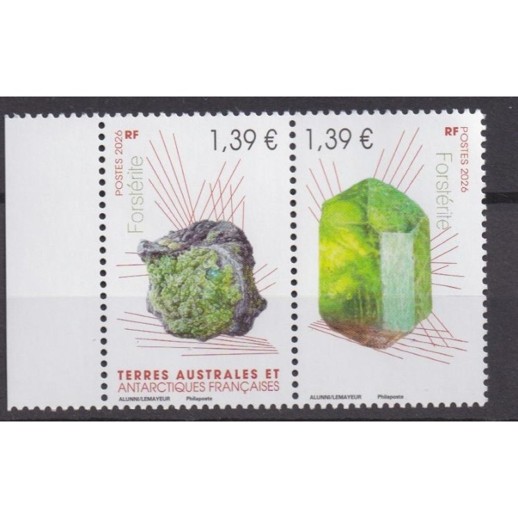 TAAF 2026 - Diptyque Forstérite - variété du timbre de droite sans la légende "Terres australes...." - neuf luxe **