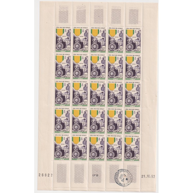 COTE FRANCAISE DES SOMALIS - Feuille complète Centenaire de la médaille militaire Yvert n°284