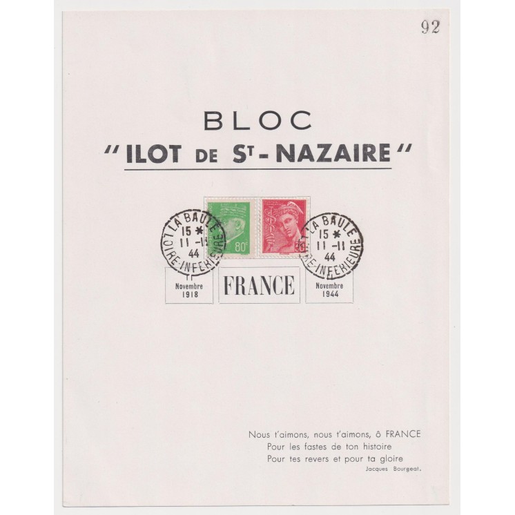Ensemble de 3 blocs numérotés de la Poche de l'Atlantique "Îlot de St Nazaire " en 1944 - Libération
