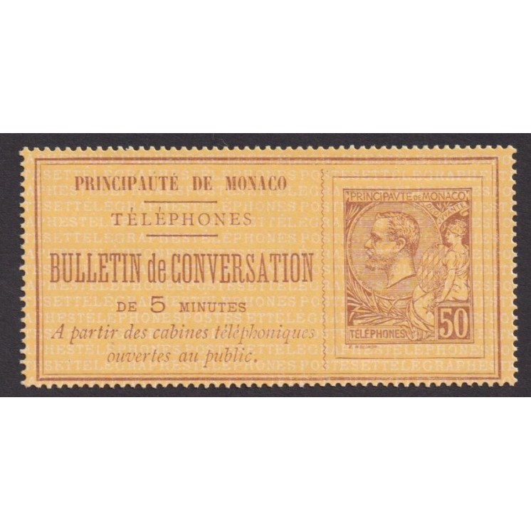 Timbre Téléphone de Monaco émis sans gomme en 1886
