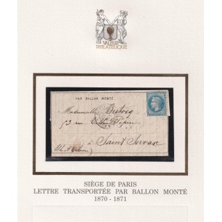 Ballon Monté "Le Général Uhrich" - Dépêche Ballon n°5 du 11 novembre - Départ le 12/11/1870 pour SAINT SERVAN (Ille et Vilaine)