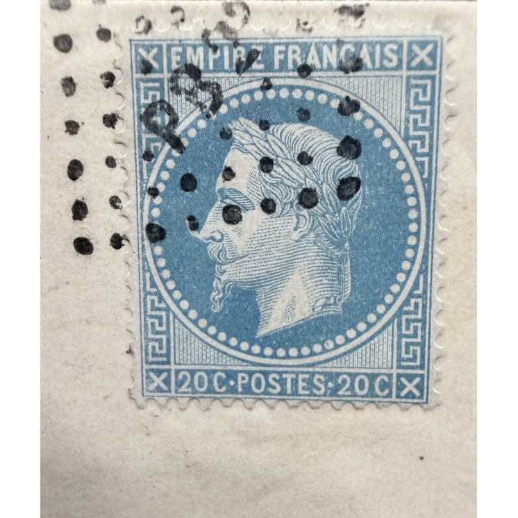 1869 - Lettre avec TàD Ambulant sur n°29 avec VARIÉTÉ "À LA CORNE"