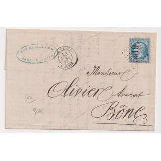 1867 - Lettre de LA CALLE (Algérie) avec GC 5019 pour Bône