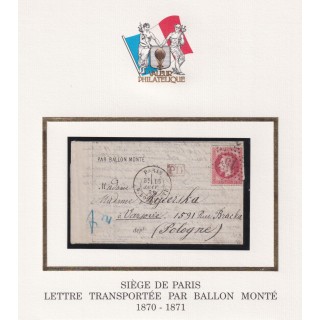 Ballon Monté "La Poste de Paris" pour Varsovie (Pologne) avec TEXTE +++ Départ 16/01/1871 sans cachet d'arrivée - Signé Calves