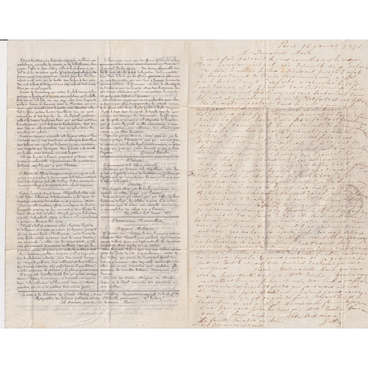 Ballon Monté "La Poste de Paris" pour Dunkerque - Dépêche Ballon n°23 du 13 janvier 1871 affranchi avec n°36 20 centimes Siege