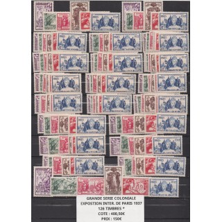 Grande Série Coloniale Exposition Internationale de Paris 1937 - Timbres neufs avec charnières propres MNH *