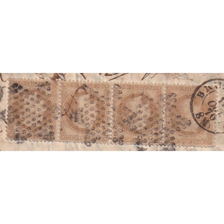 Ballon Monté "LE NON DENOMME N°2" pour Bruxelles (Belgique) avec bande x4 du n°28B ! - Départ le 06/10/1870 arrivée le 19/10