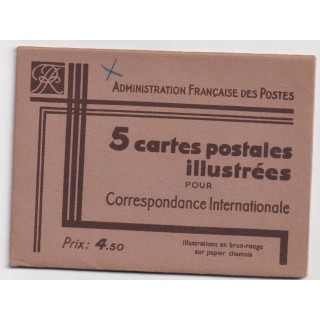 Carnet entiers postaux émis en 1939 - 5 cartes postales illustrées pour correspondance internationale