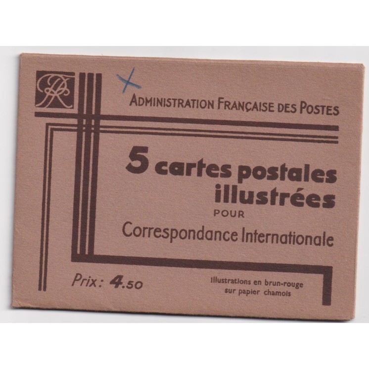 Carnet entiers postaux émis en 1939 - 5 cartes postales illustrées pour correspondance internationale