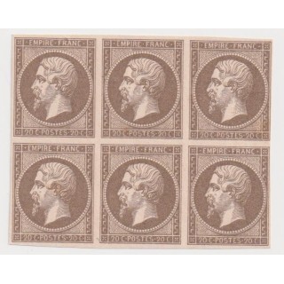 Bloc de 6 éssais de couleur - 20c Napoléon III