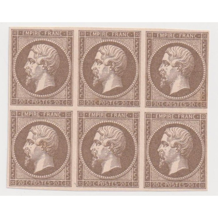 Bloc de 6 éssais de couleur - 20c Napoléon III