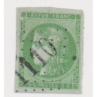 Yvert n°42B- 5 centimes Cérès de Bordeaux avec petite variété en haut à gauche - Signé Brun