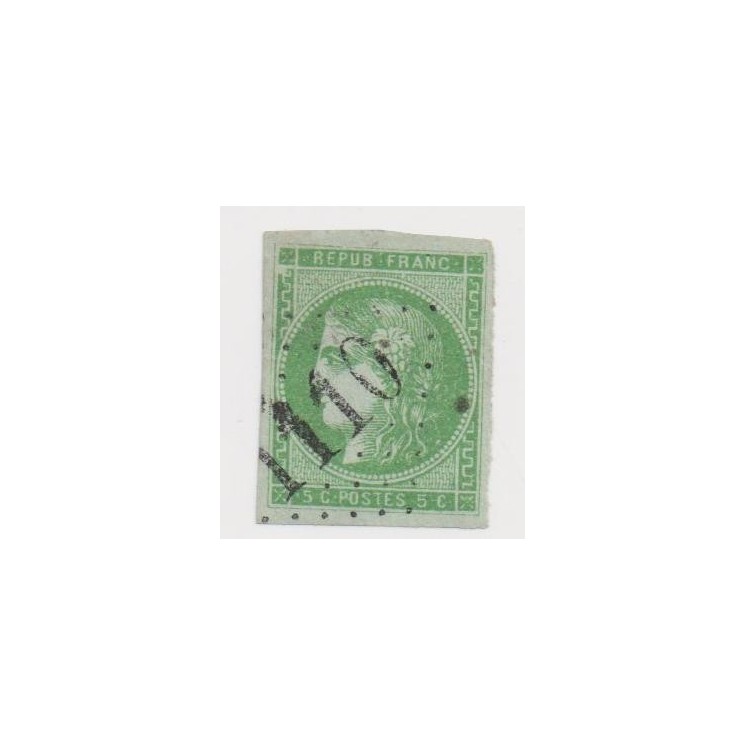 Yvert n°42B- 5 centimes Cérès de Bordeaux avec petite variété en haut à gauche - Signé Brun