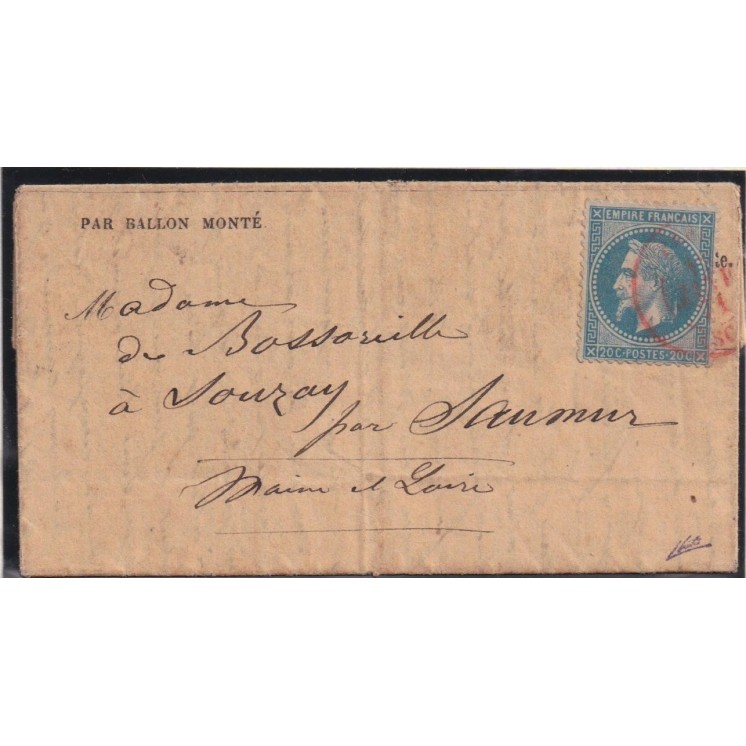 Ballon Monté "Le Général Faidherbe" probable - Lettre Journal Gazette des Absents N°26 - Rare cachet Paris SC rouge