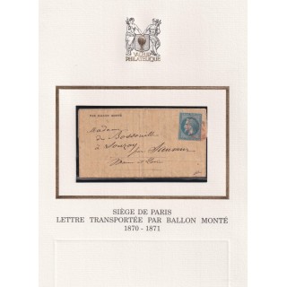 Ballon Monté "Le Général Faidherbe" probable - Lettre Journal Gazette des Absents N°26 - Rare cachet Paris SC rouge