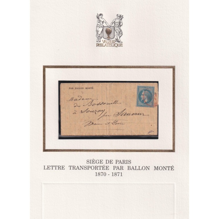 Ballon Monté "Le Général Faidherbe" probable - Lettre Journal Gazette des Absents N°26 - Rare cachet Paris SC rouge