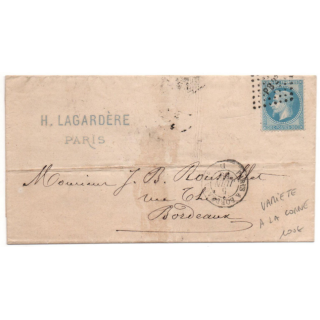 1869 - LETTRE avec VARIETE A LA CORNE sur N°29 - TàD CACHET AMBULANT FERROVIAIRE PARIS A BORDEAUX