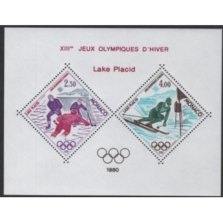 MONACO JEUX OLYMPIQUES LAKE PLACID 1980 - BLOC SPECIAL N° 12 ** MNH - COTE 385 EUR
