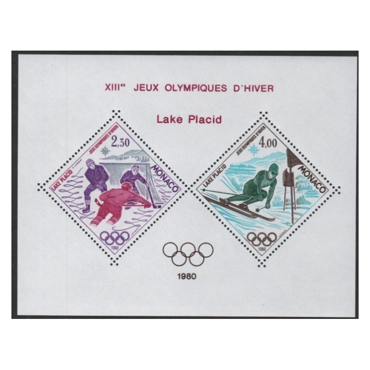 MONACO JEUX OLYMPIQUES LAKE PLACID 1980 - BLOC SPECIAL N° 12 ** MNH - COTE 385 EUR