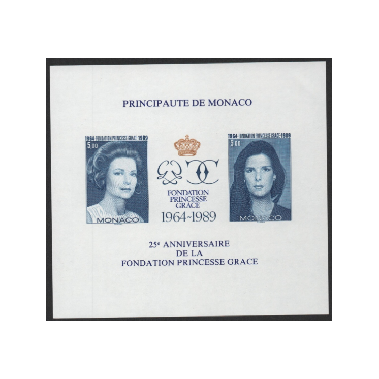 MONACO 1989 - BF BLOC FEUILLET NON DENTELE IMPERFORATED N°48 ** MNH - 25° ANNIVERSAIRE FONDATION PRINCESSE GRACE
