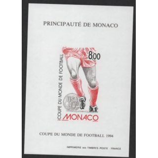 MONACO COUPE DU MONDE DE FOOTBALL USA 1994 - BLOC FEUILLET SPECIAL NON DENTELE IMPERFORATED N° 25a ** MNH