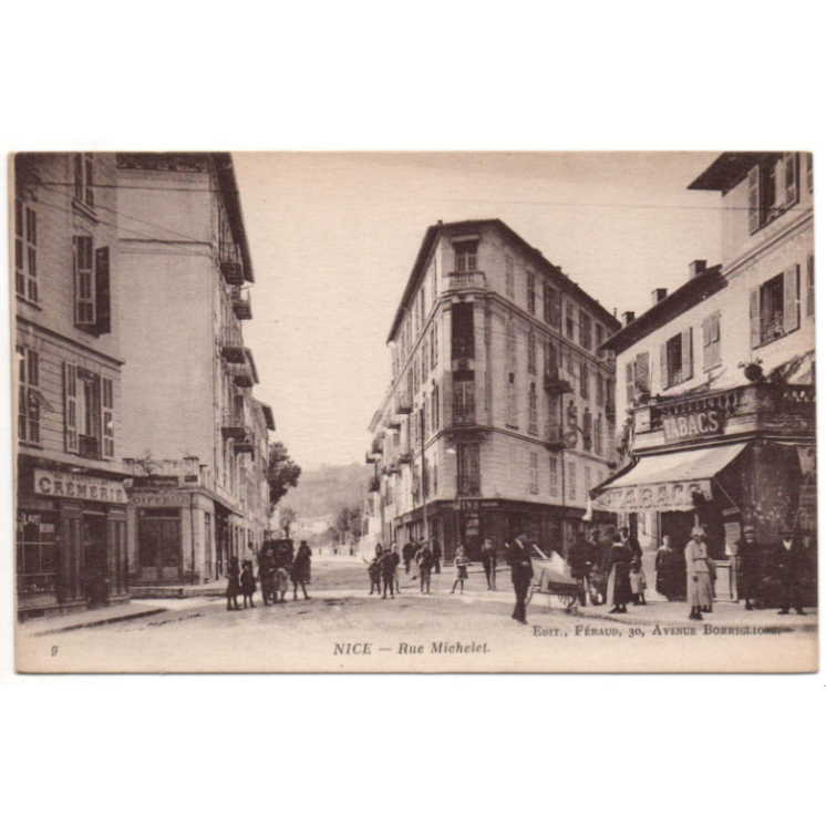 carte postale ancienne NICE (06) - RUE MICHELET - TABAC - DEVANTURE DE MAGASIN