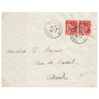 1940 - ENVELOPPE avec PAIRE TYPE PAIX SURCHARGEE "BESETZTES GEBIET NORDFRANKREICH" de DUNKERQUE (NORD) - SIGNE BRUN